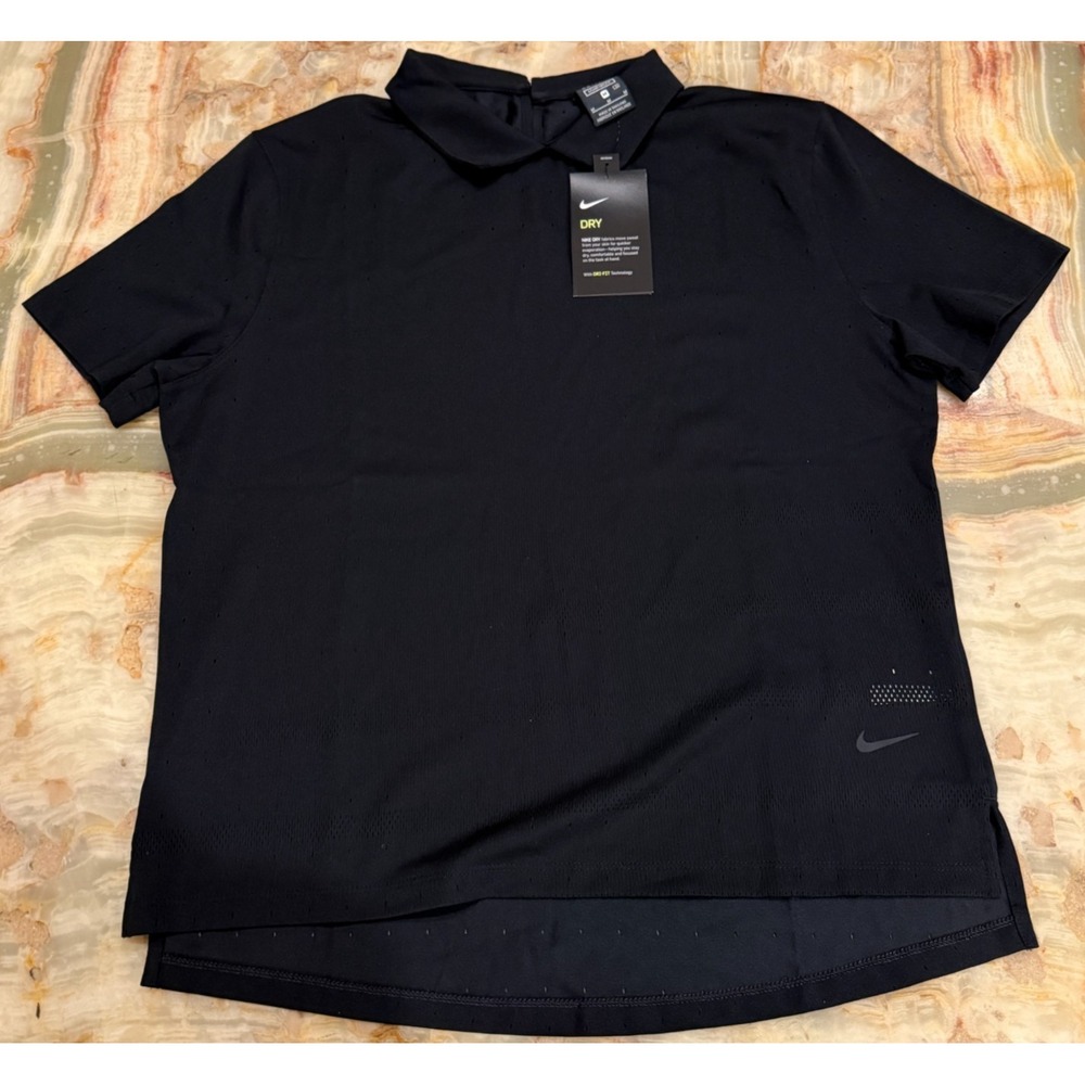 Nike Dri-Fit Womens Ace Jacquard Golf Polo Shirt Black Sweat Wicking Size M NWT